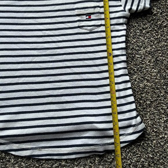 Tommy Hilfiger Shirt Women Medium White Navy Striped Baby Tee Soft Girl Babydoll - Picture 7 of 8